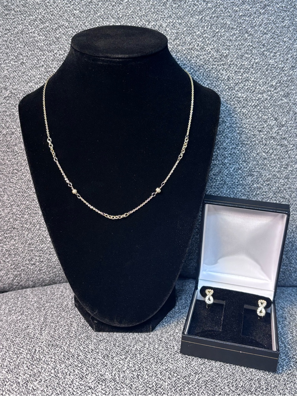 CM Jewelry Gold-Tone Bead Station Necklace and Infinity Hoop Earrings Set